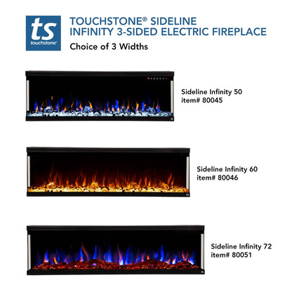 Sideline Infinity 50 Inch 3 Sided Recessed Smart Electric Fireplace 80045