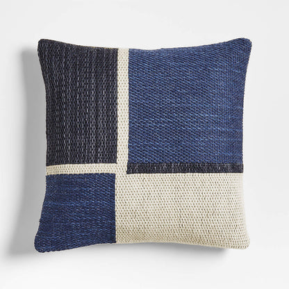 Lazio Woven Kilim Colorblock 20''x20" Deep Indigo Blue and Arctic Ivory Throw Pillow Cover