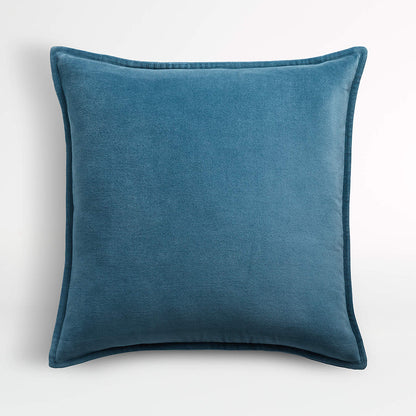 Organic Washed Cotton Velvet 18"x12" Indigo Blue Throw Pillow Cover