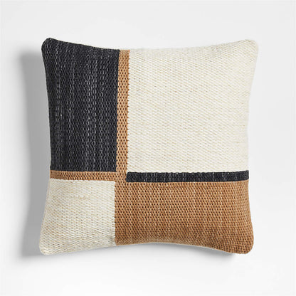 Lazio Woven Kilim Colorblock 20''x20" Deep Indigo Blue and Arctic Ivory Throw Pillow Cover