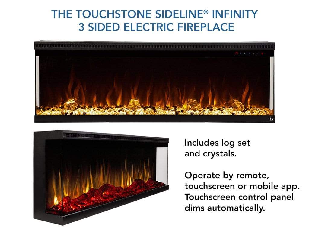 Sideline Infinity 72 Inch 3 Sided Recessed Smart Electric Fireplace 80051