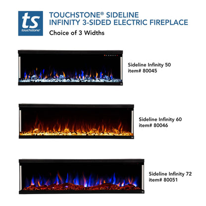 Sideline Infinity 72 Inch 3 Sided Recessed Smart Electric Fireplace 80051