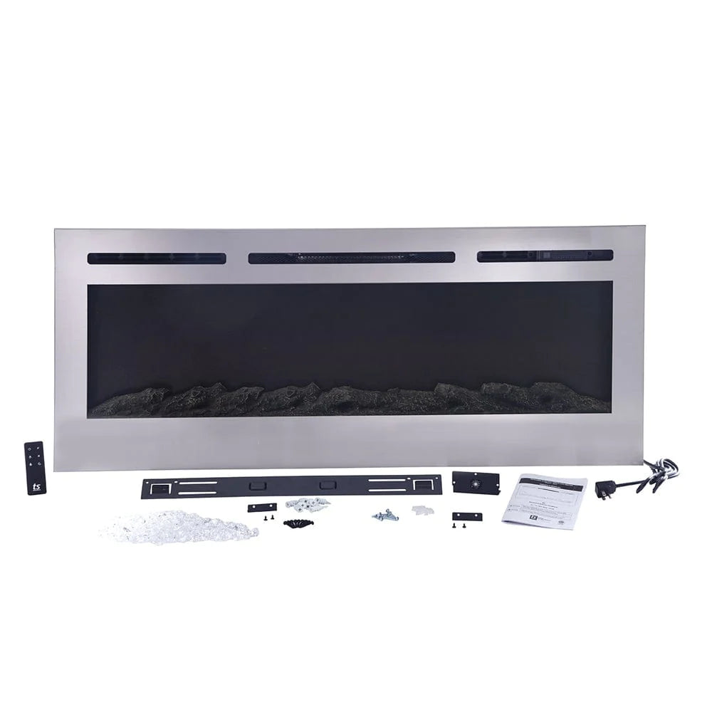 The Sideline Deluxe Stainless Steel 50 Inch Recessed Electric Fireplace 86273